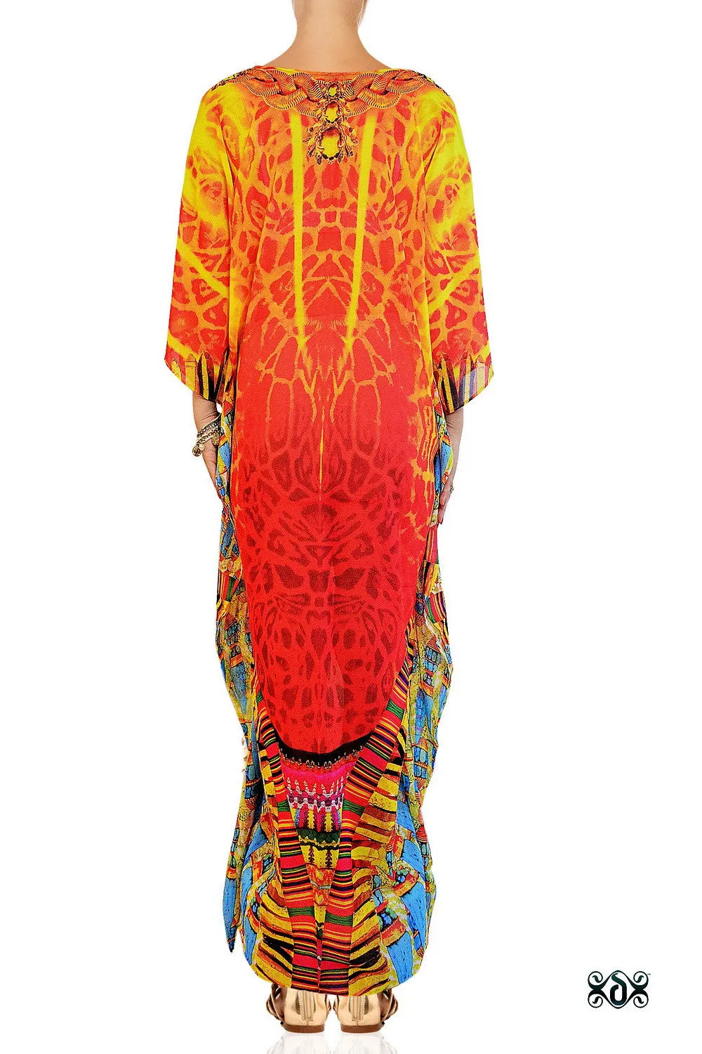 NATURE MORTE The Majestic Yellow Devarshy Animal Print Long Kaftan - 1092A