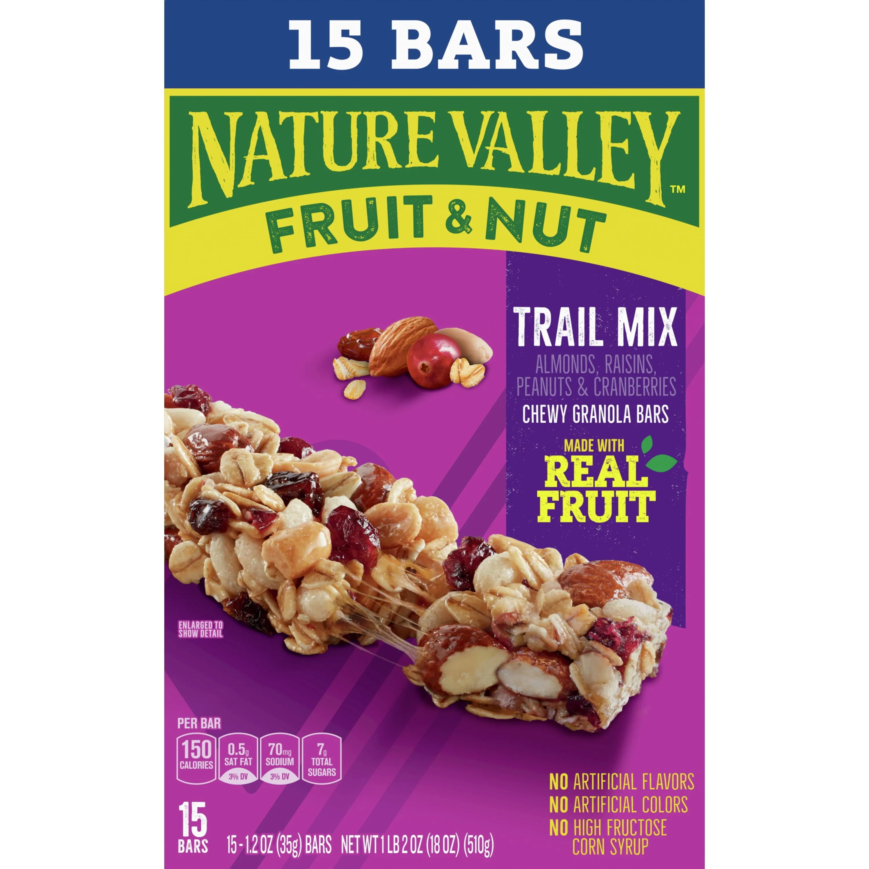 Nature Valley Chewy Fruit and Nut Granola Bars, Trail Mix, 15 Bars, 18 OZ