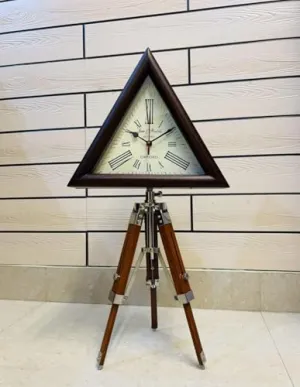 Nautical Art Triangular Vintage Clock Retro Triangle Clock Oxford Triangular Clock on Stylish Wooden Stand