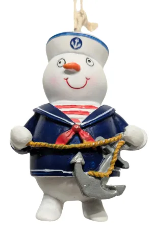 Nautical Snowman Ornament Wearing Sailor Uniform Holding An Anchor for the Ship