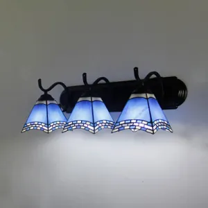 Nautical Stained Glass Trapezoid Wall Lamp with 3 Blue Lights: Elegant Sconce Lighting