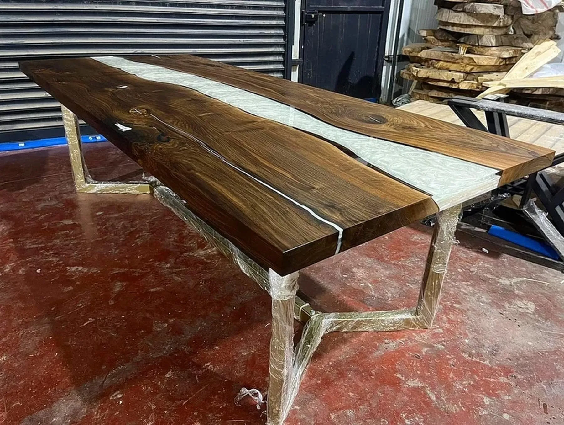 Nav Konst Epoxy Resin Customized Mold White Mettalic Table | Solid Natural Wood Table for Dining & Coffee | Customized Your Table According to Your Colour & Size