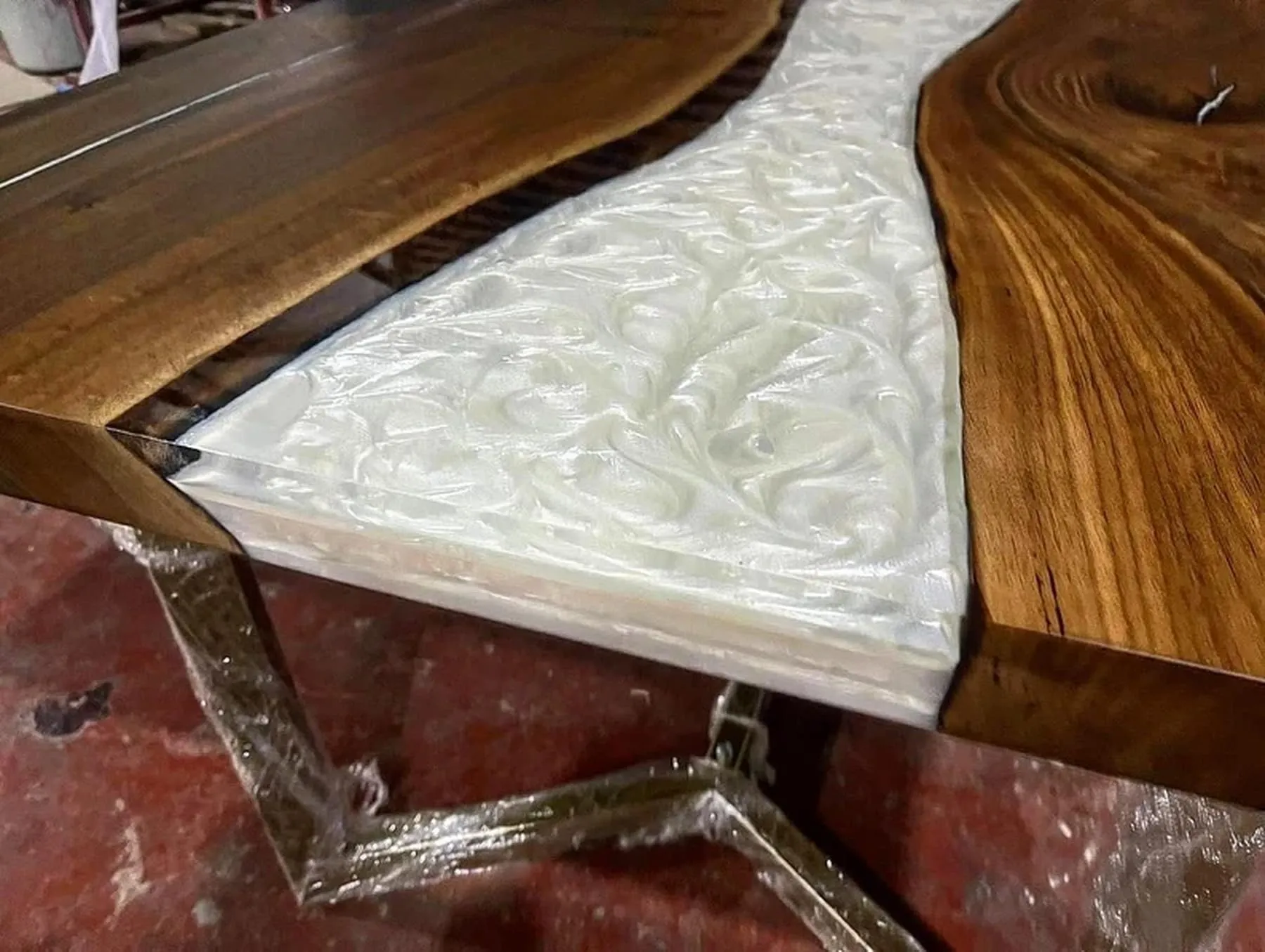 Nav Konst Epoxy Resin Customized Mold White Mettalic Table | Solid Natural Wood Table for Dining & Coffee | Customized Your Table According to Your Colour & Size