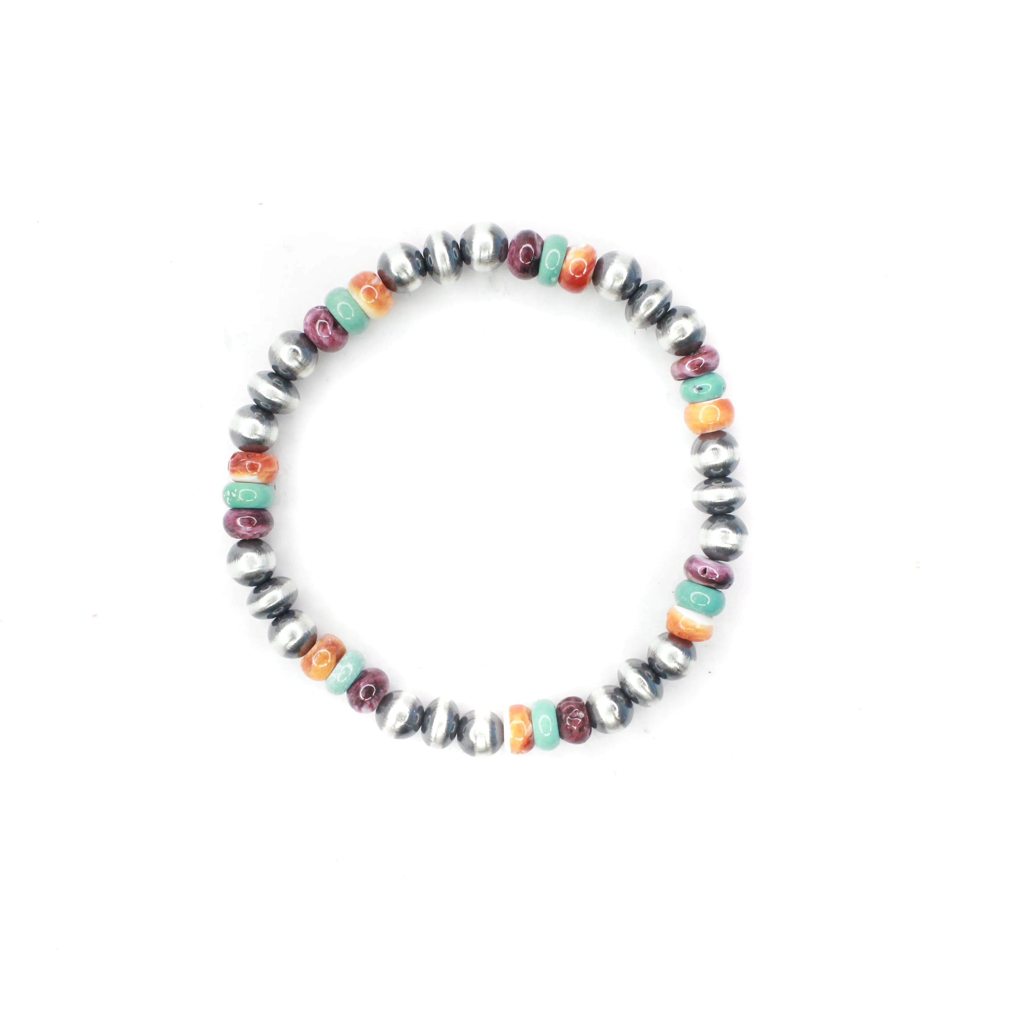 Navajo Pearl Stretch Bracelet - 6mm Disk/Round Combo - Multi