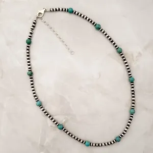 Navajo Pearls & Turquoise Ball Necklace Sterling Silver