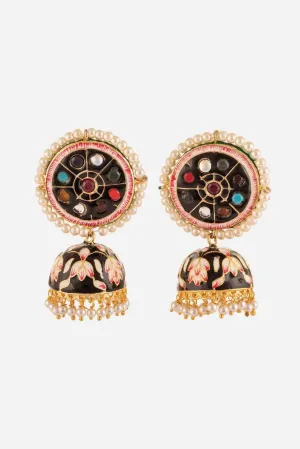 Navratan Stones With Floral Design Jhumki