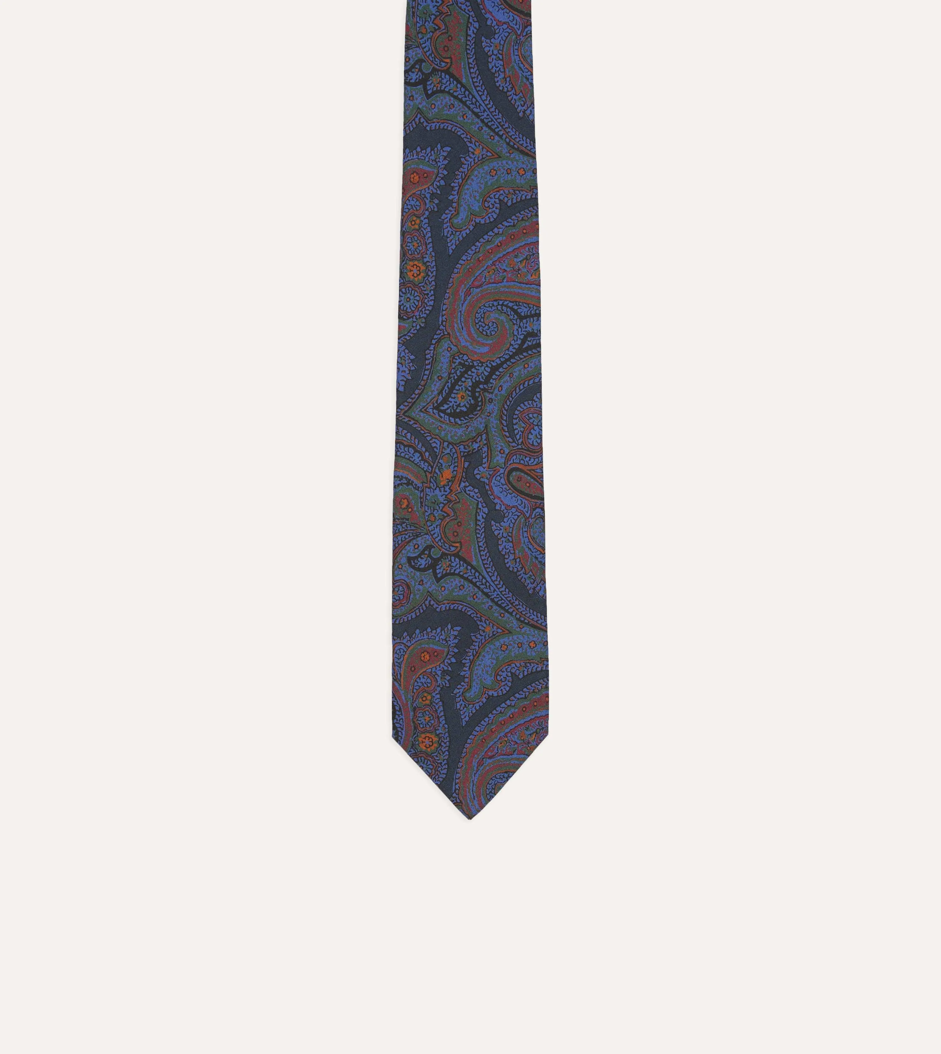 Navy Acanthus Print Silk Self Tipped Tie