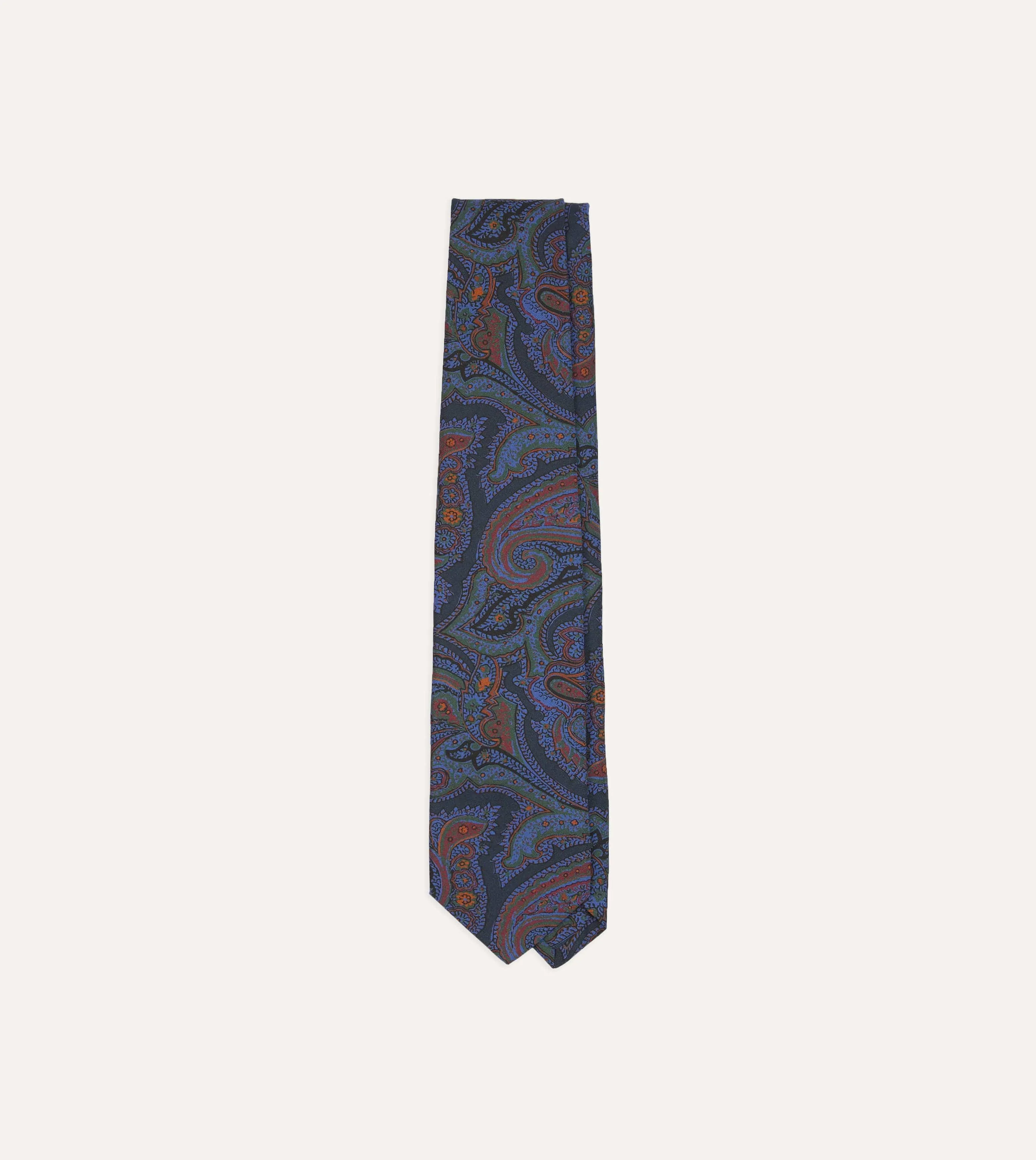 Navy Acanthus Print Silk Self Tipped Tie