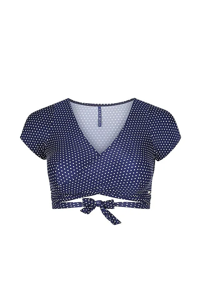 Navy & White Dots Crop Wrap Bikini Top