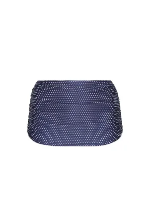 Navy & White Dots Ruched Skirted Bikini Bottoms