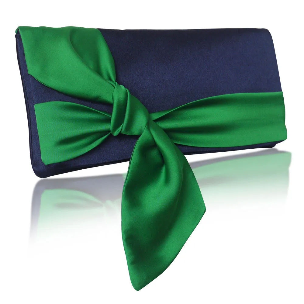 Navy and emerald satin clutch handbag PIPER