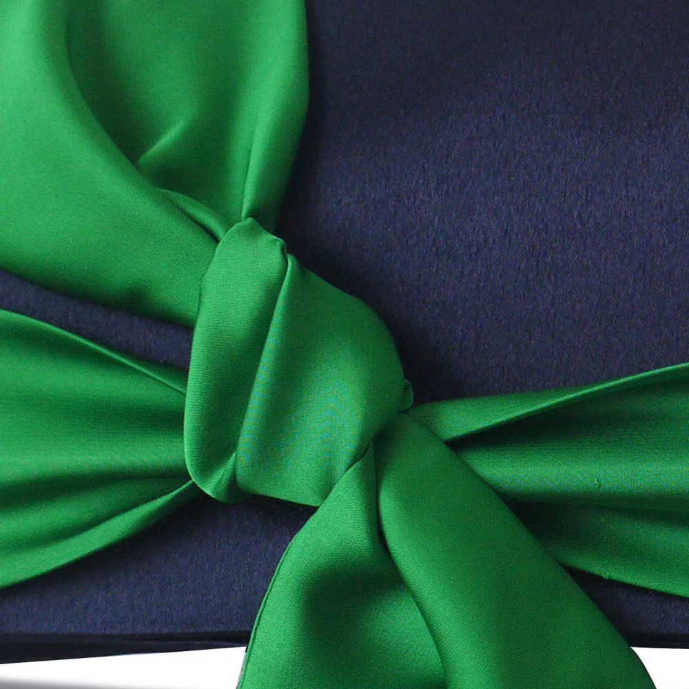 Navy and emerald satin clutch handbag PIPER