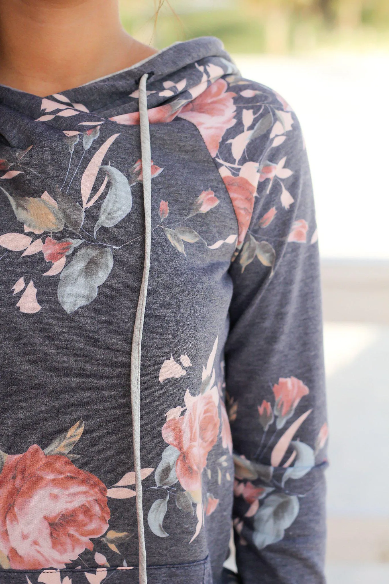 Navy and Gray Floral Hoodie