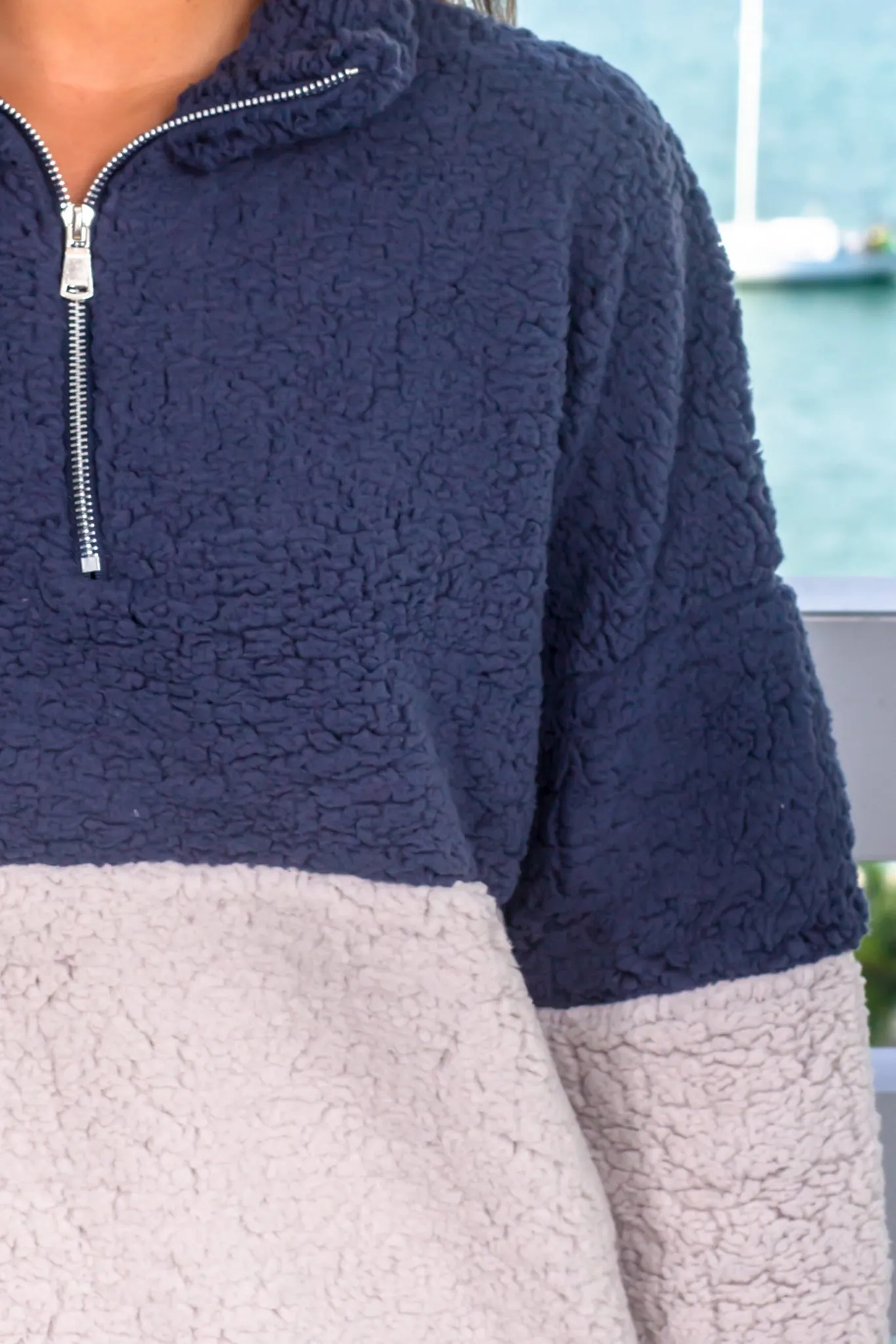 Navy and Gray Fuzzy Pullover