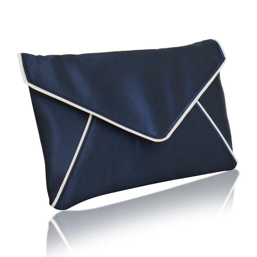 Navy and ivory satin envelope clutch handbag KATERINA