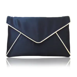 Navy and ivory satin envelope clutch handbag KATERINA