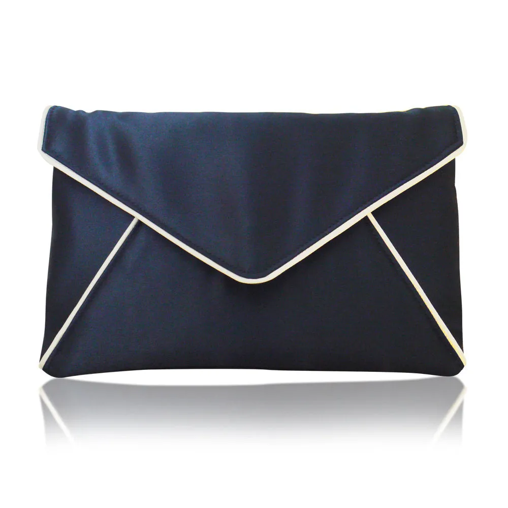 Navy and ivory satin envelope clutch handbag KATERINA