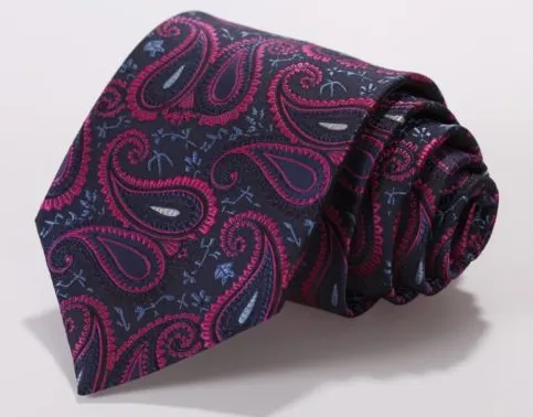 Navy and Pink Paisley Silk Tie