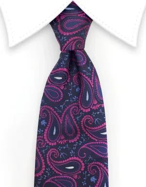 Navy and Pink Paisley Silk Tie