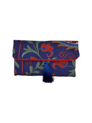 Navy and Red Embroidered Clutch