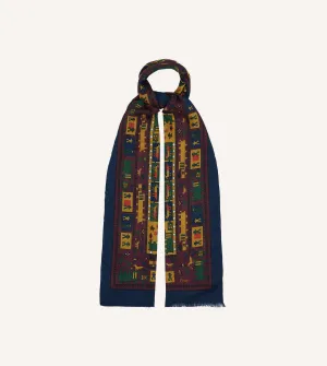 Navy and Red Navajo Print Wool-Silk Scarf