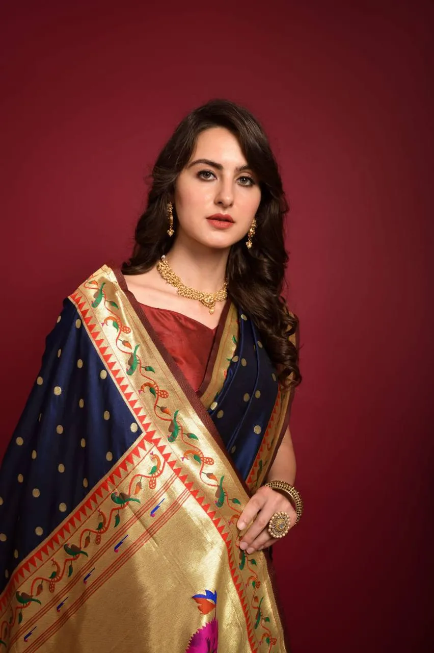 Navy Banarasi Soft Silk Paithani Saree