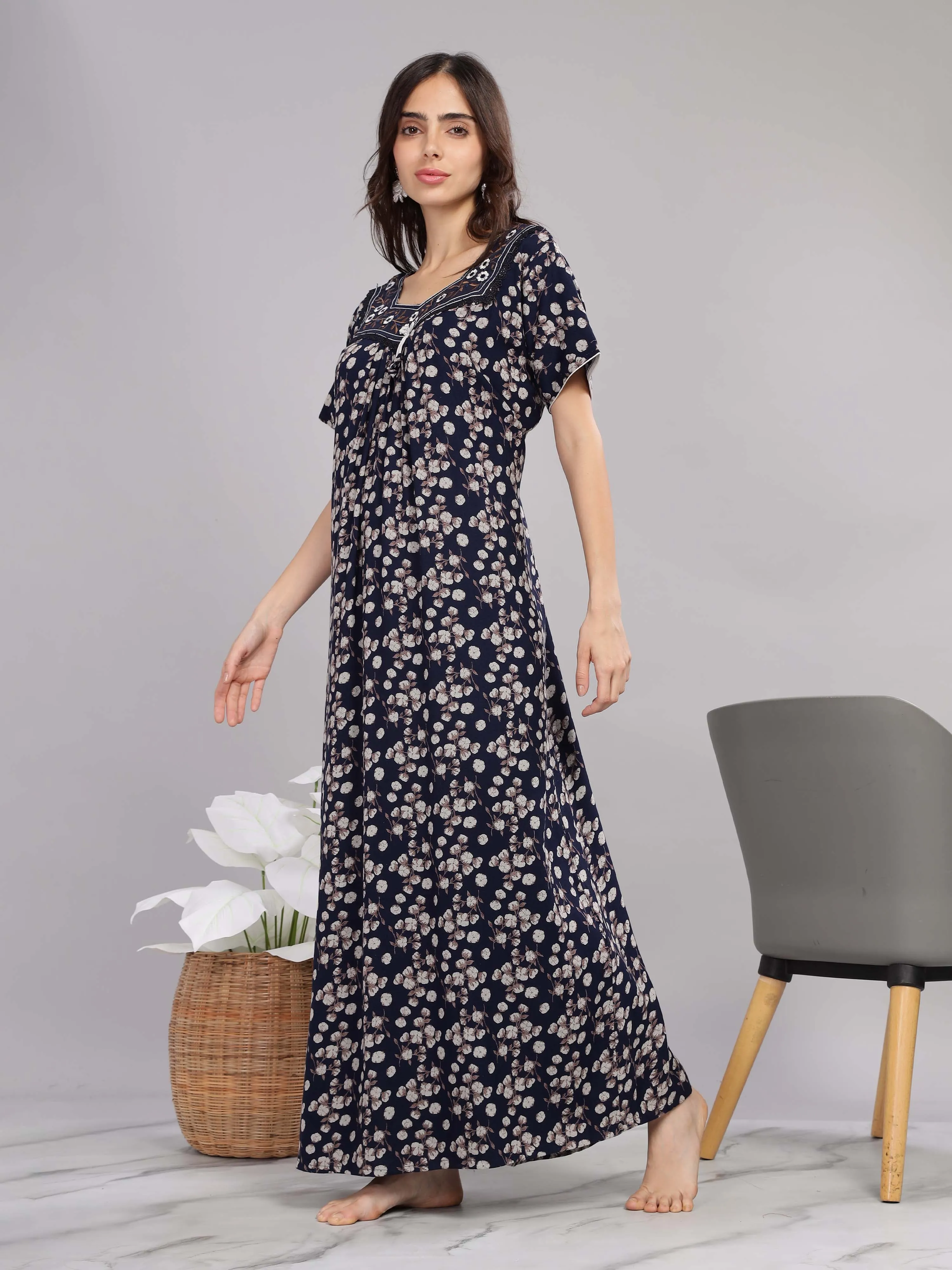 Navy Blue Alpine Pleated Designer Nighty