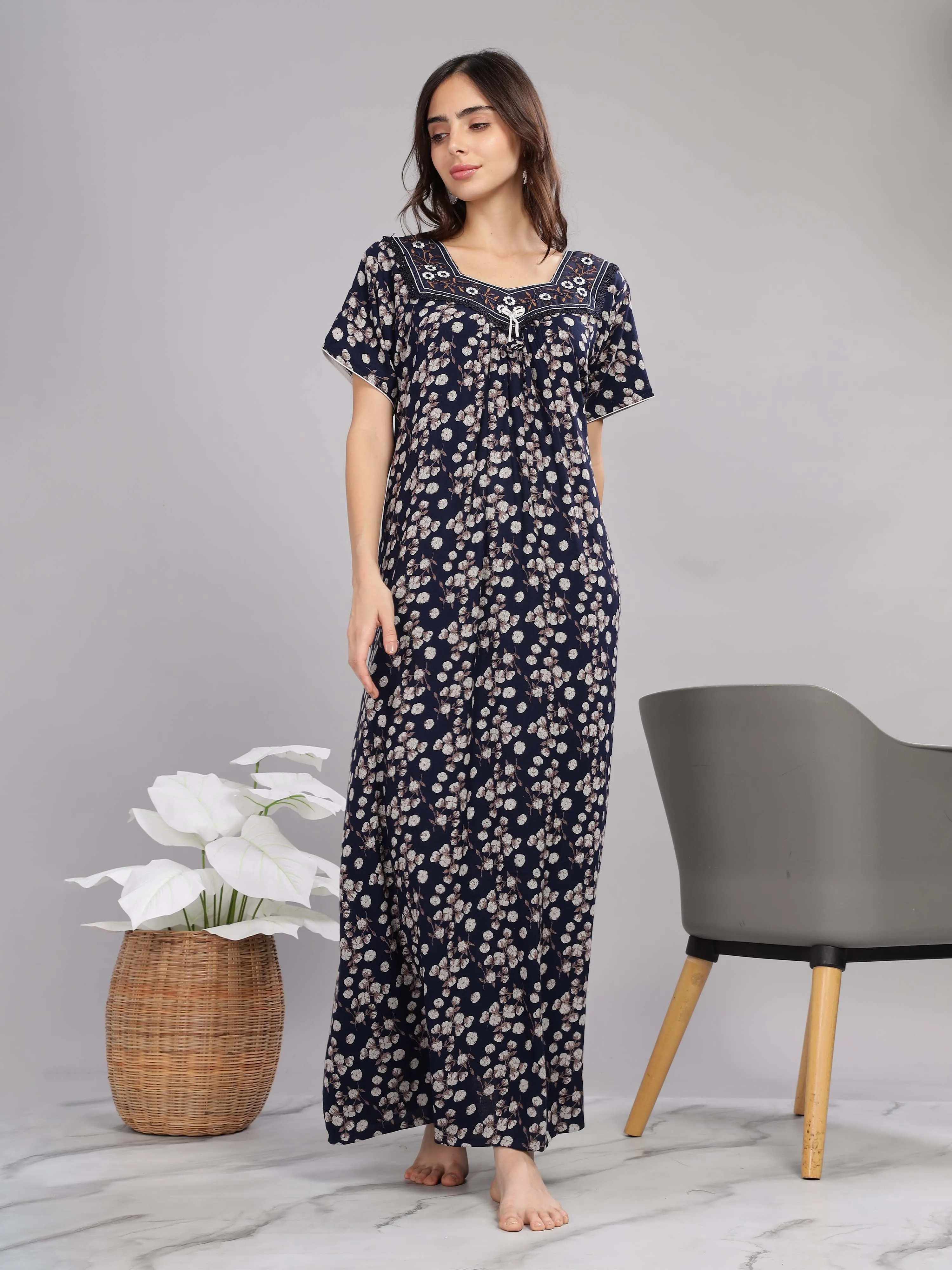 Navy Blue Alpine Pleated Designer Nighty