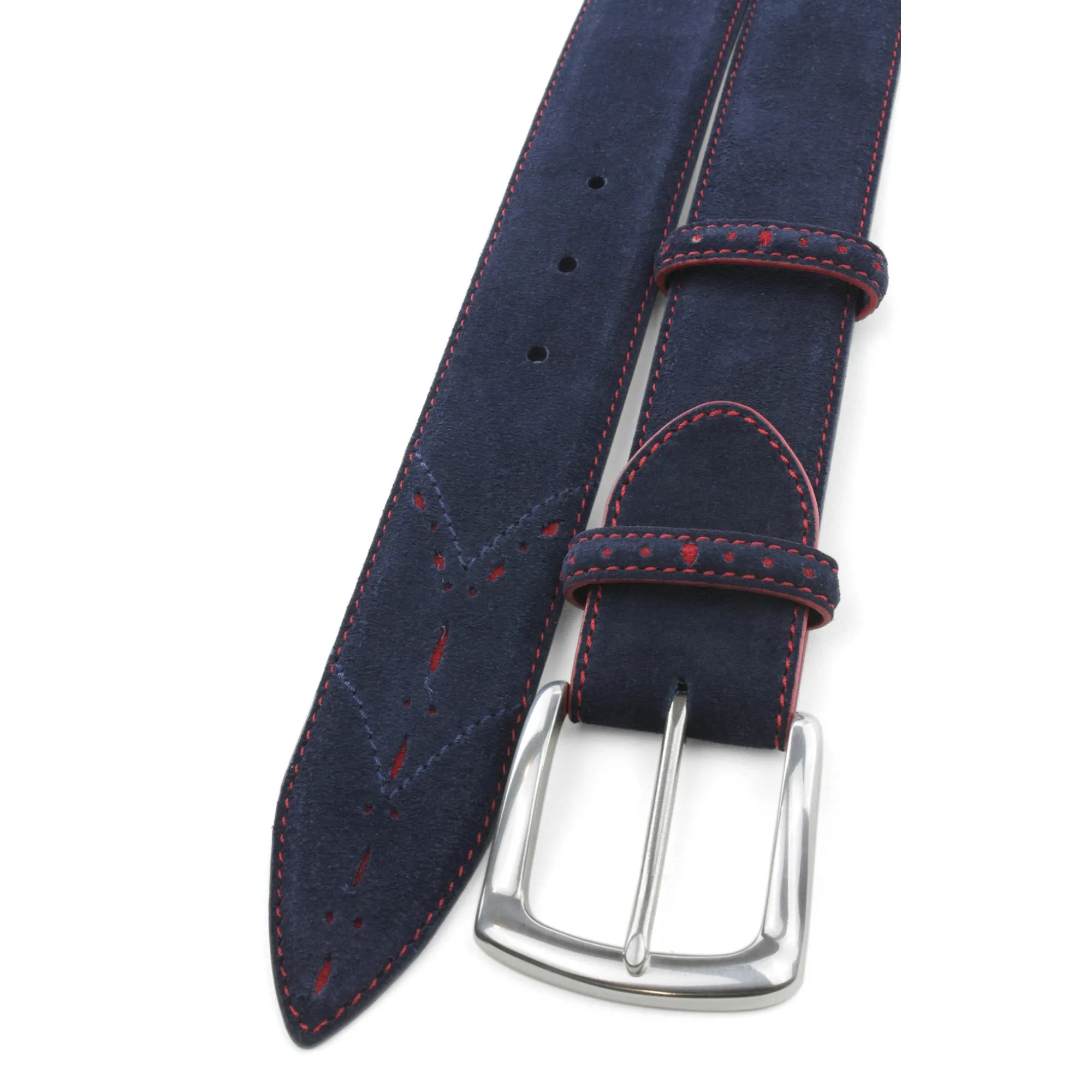 Navy Blue & Red Suede Sinatra Belt