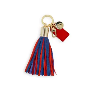 Navy Blue & Red Tassel Keychain