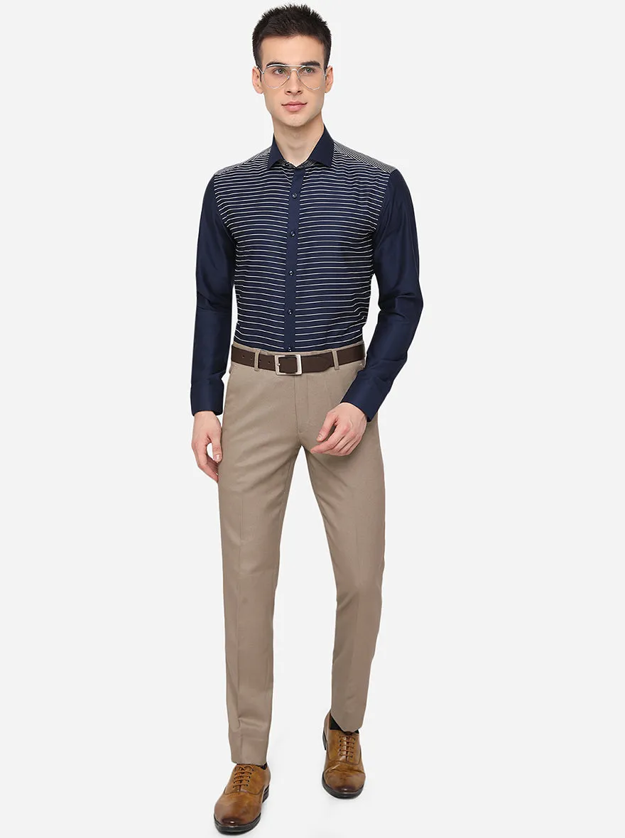 Navy Blue & White Striped Slim Fit Party Wear Shirt | JB Studio