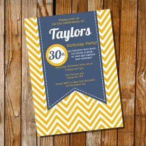 Navy Blue and Gold Chevron Birthday Invitation