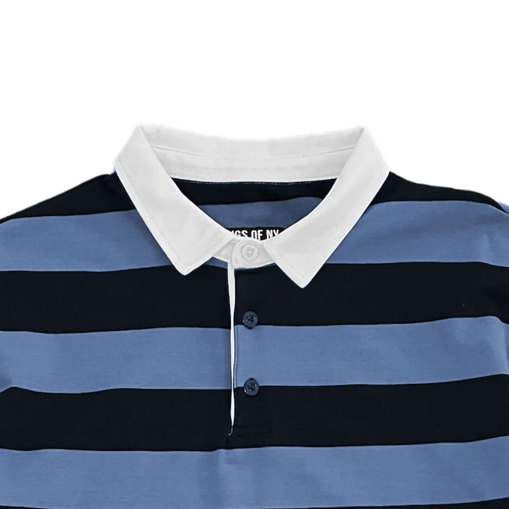 Navy Blue And Light Blue Striped Mens Short Sleeve Rugby Shirt