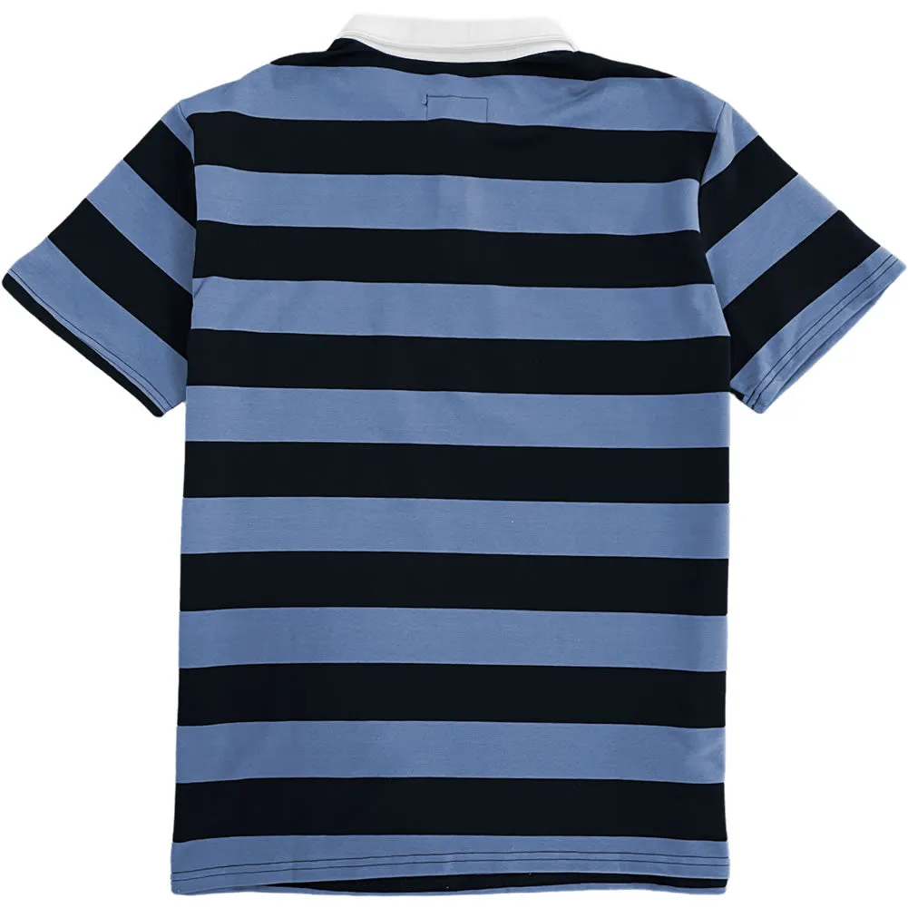 Navy Blue And Light Blue Striped Mens Short Sleeve Rugby Shirt