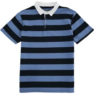 Navy Blue And Light Blue Striped Mens Short Sleeve Rugby Shirt