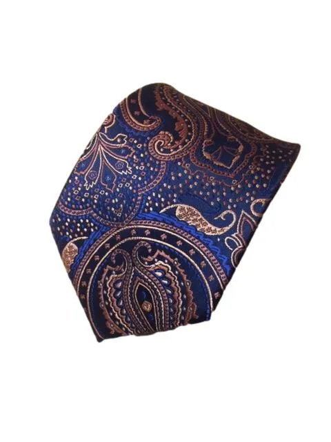 Navy Blue and Orange Bronze Paisley Men's Necktie