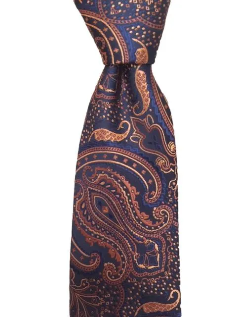 Navy Blue and Orange Bronze Paisley Men's Necktie