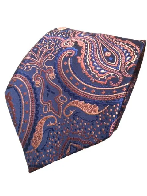 Navy Blue and Orange Bronze Paisley Men's Necktie