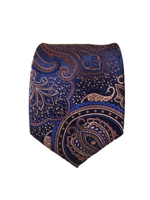 Navy Blue and Orange Bronze Paisley Men's Necktie