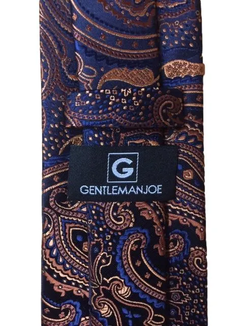 Navy Blue and Orange Bronze Paisley Men's Necktie