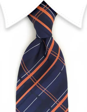 Navy Blue and Orange Plaid Necktie