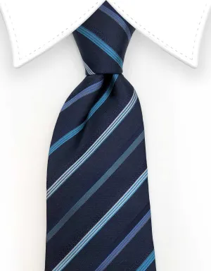 Navy Blue and Turquoise Striped Silk Tie