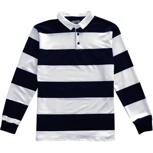 Navy Blue And White Comfortable Stretch Striped Mens Rugby Shirt