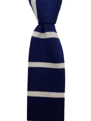 Navy Blue and White Striped Knitted Tie