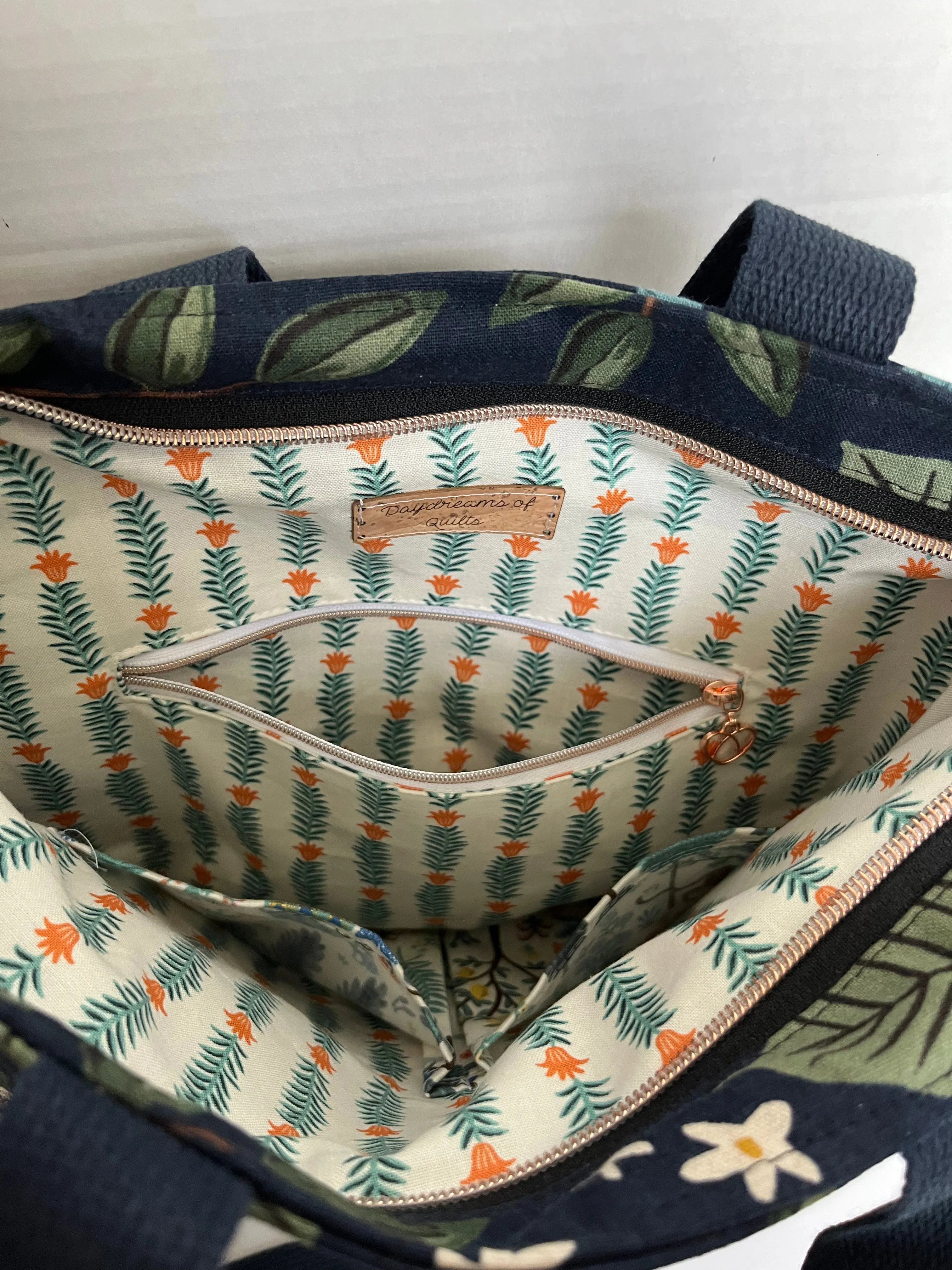 Navy Blue Citrus Themed Rifle Paper Co Canvas Cross body Tote Bag