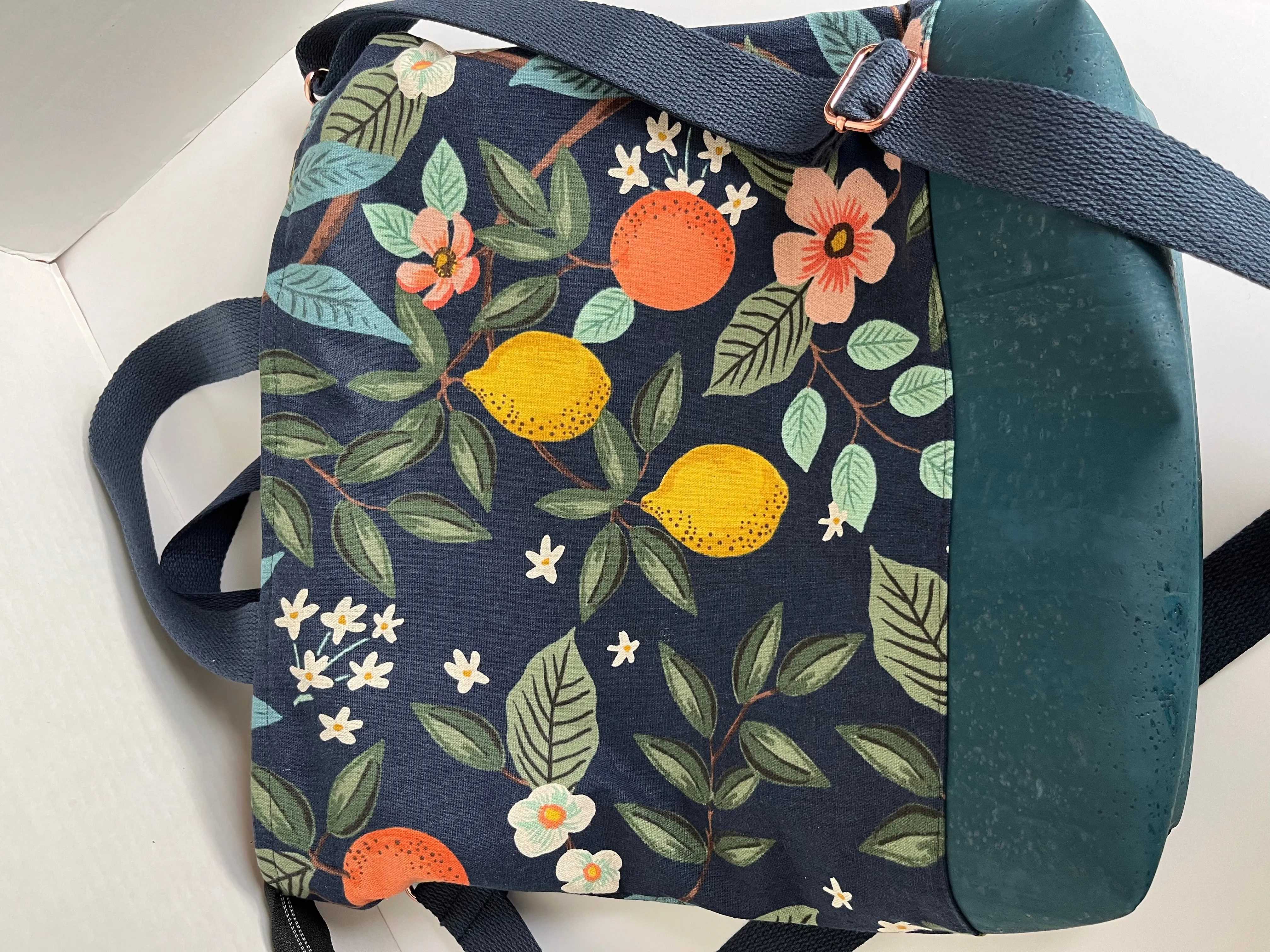 Navy Blue Citrus Themed Rifle Paper Co Canvas Cross body Tote Bag