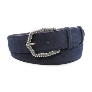 Navy blue classic suede ridged buckle belt