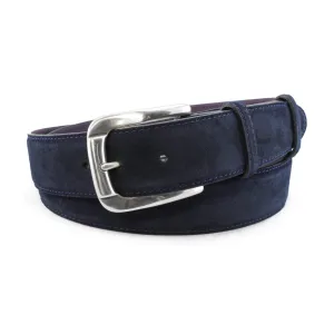 Navy blue classic suede silver buckle belt