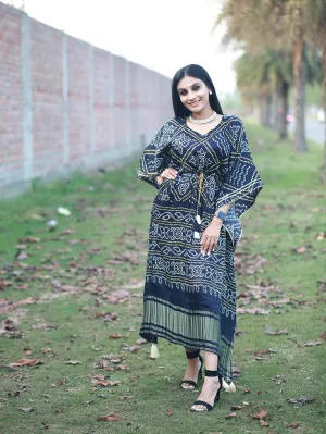 Navy Blue Color Bandhani Printed Pure Gaji Silk Kaftan