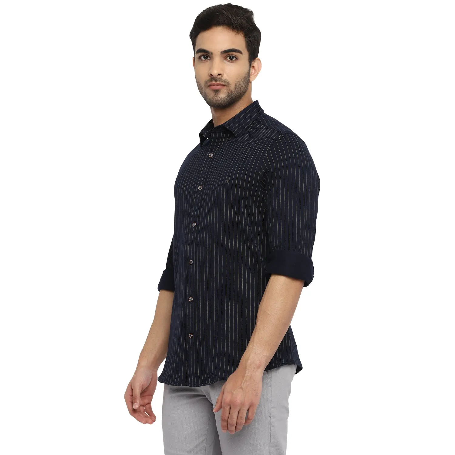 Navy Blue Cotton Printed Ultra Slim Fit Shirt